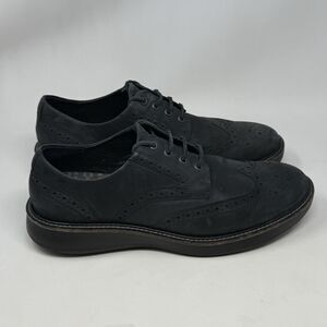 Ecco Lhasa Brogue Oxford Shoes Mens 10 EU 44 Black Leather Wingtip Casual Office